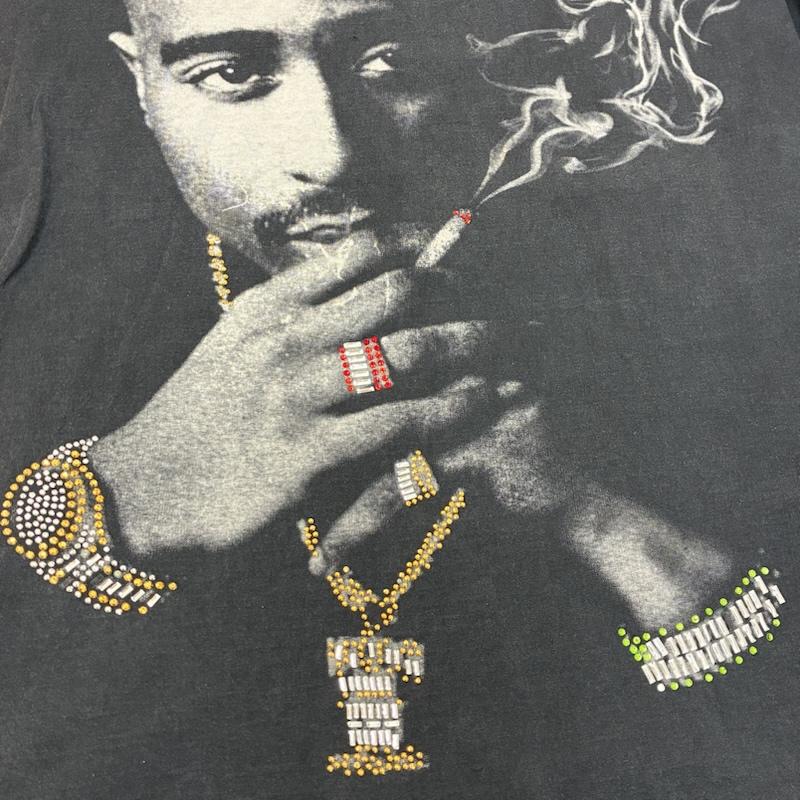 古着 USED Tシャツ 半袖 TUPAC 2PAC ラインストーン フォト プリント ヘヴィーウェイト Tシャツ 3XL - ロゴ、文字 X プリント チャコールグレー / チャコールグレー / メンズ USED 古着 中古 50155386