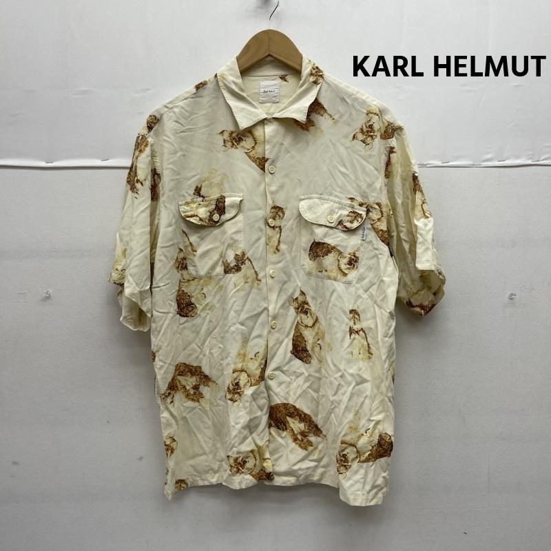 古着 USED シャツ、ブラウス 半袖 KARL HELMUT ヨークシャーテリア アロハ シャツ 総柄 レーヨン ベージュ / ベージュ / beige メンズ USED 古着 中古 50155400