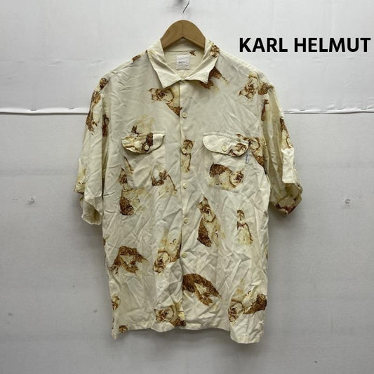 古着 USED シャツ、ブラウス 半袖 KARL HELMUT ヨークシャーテリア アロハ シャツ 総柄 レーヨン ベージュ / ベージュ / beige メンズ USED 古着 中古 50155400