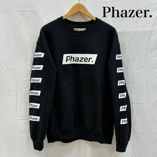古着 USED トレーナー 長袖 Phazer tokyo フェイザー トーキョー クルーネック スウェット トレーナー - ロゴ、文字 X プリント 黒 / ブラック / black メンズ USED 古着 中古 50155404