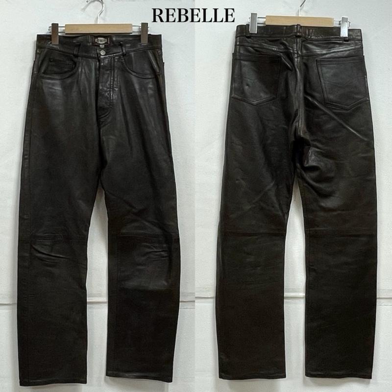 レザー レザー ボトムス ボトムス REBELLE ストレート レザー パンツ ボタンフライ 40 無地 ダークブラウン / ダークブラウン / メンズ USED 古着 中古 50155447