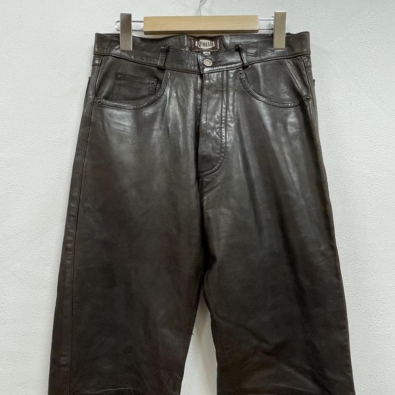 レザー レザー ボトムス ボトムス REBELLE ストレート レザー パンツ ボタンフライ 40 無地 ダークブラウン / ダークブラウン / メンズ USED 古着 中古 50155447