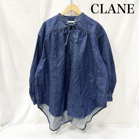 クラネ CLANE シャツ、ブラウス 長袖 LACE UP DENIM TOPS レースアップデニムトップス 11122-4372 チュニック 1 無地 紺 / ネイビー / navy レディース USED 古着 中古 50155460