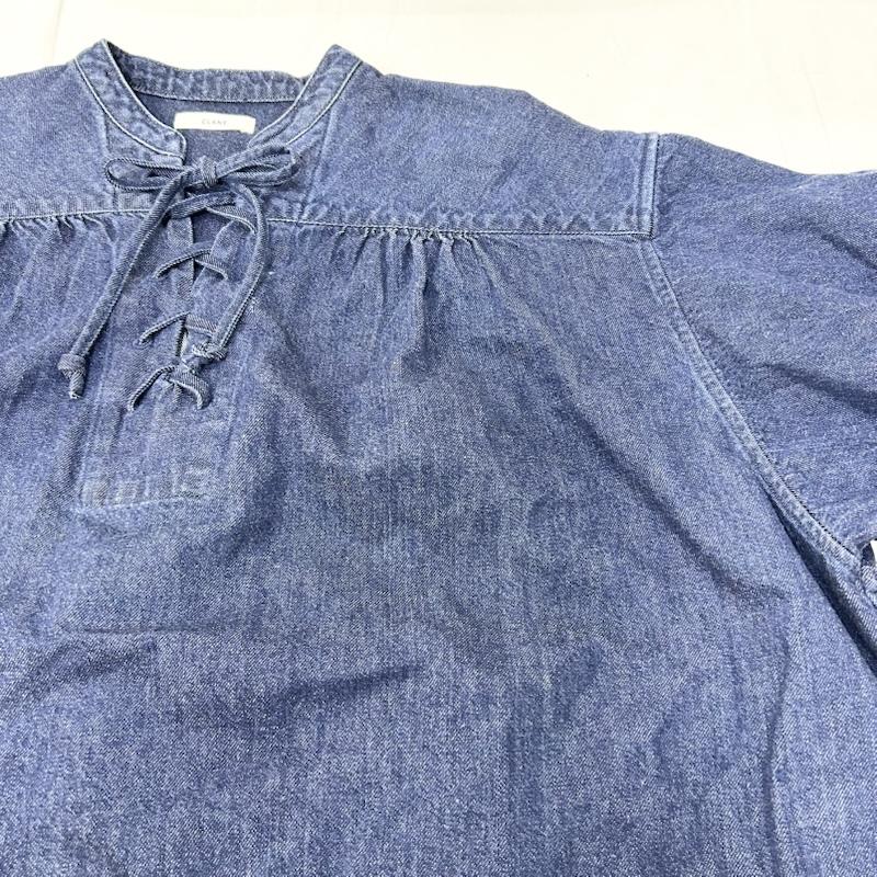 クラネ CLANE シャツ、ブラウス 長袖 LACE UP DENIM TOPS レースアップデニムトップス 11122-4372 チュニック 1 無地 紺 / ネイビー / navy レディース USED 古着 中古 50155460