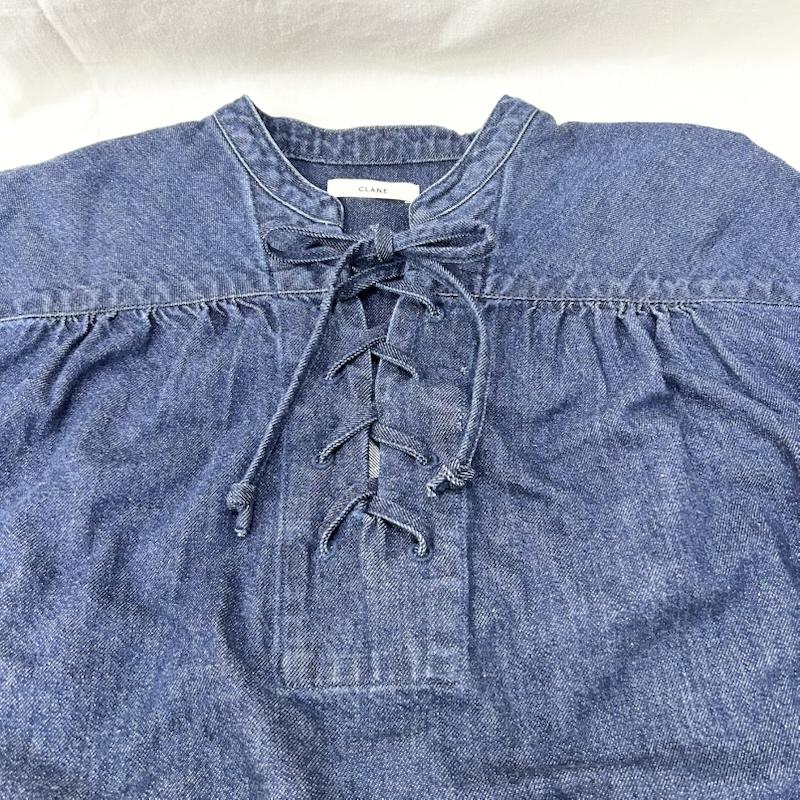 クラネ CLANE シャツ、ブラウス 長袖 LACE UP DENIM TOPS レースアップデニムトップス 11122-4372 チュニック 1 無地 紺 / ネイビー / navy レディース USED 古着 中古 50155460
