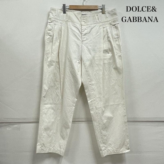 ドルチェアンドガッバーナ DOLCE&GABBANA パンツ ワークパンツ、ペインターパンツ ワイド タック パンツ ボタンフライ 52 無地 白 / ホワイト / white メンズ USED 古着 中古 50155470