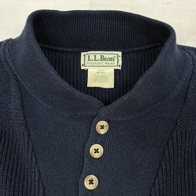 エルエルビーン L.L.Bean ニット、セーター 長袖 80s USA製 ハーフボタン プルオーバー コットン ニット セーター XL ロゴ、文字 X 刺繍 紺 / ネイビー / navy メンズ USED 古着 中古 50155539
