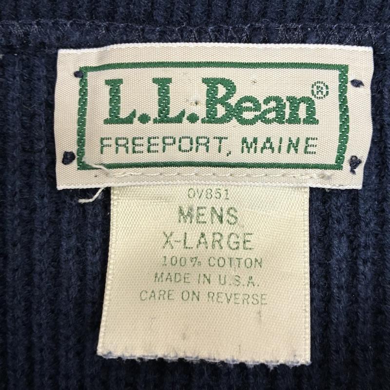 エルエルビーン L.L.Bean ニット、セーター 長袖 80s USA製 ハーフボタン プルオーバー コットン ニット セーター XL ロゴ、文字 X 刺繍 紺 / ネイビー / navy メンズ USED 古着 中古 50155539
