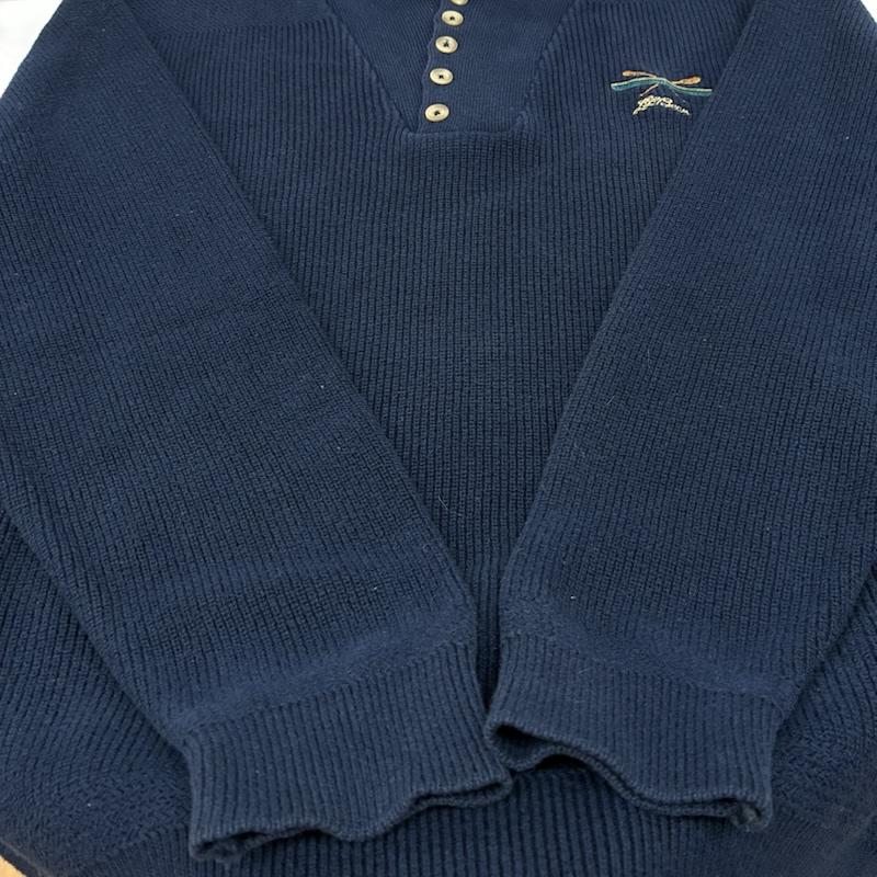 エルエルビーン L.L.Bean ニット、セーター 長袖 80s USA製 ハーフボタン プルオーバー コットン ニット セーター XL ロゴ、文字 X 刺繍 紺 / ネイビー / navy メンズ USED 古着 中古 50155539