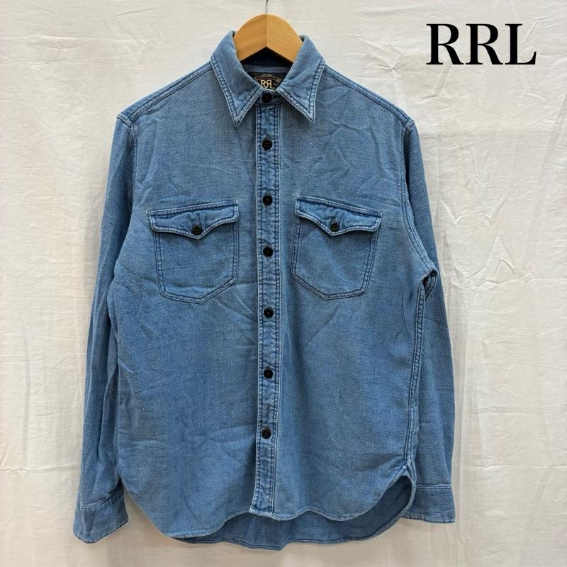 ダブルアールエル ラルフローレン RRL RALPH LAUREN シャツ、ブラウス 長袖 チンストラップ マチ付き コットン ライトインディゴ ワーク シャツ 2 水色 / ライトブルー / メンズ USED 古着 中古 50155543