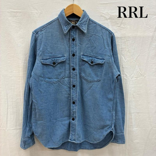 ダブルアールエル ラルフローレン RRL RALPH LAUREN シャツ、ブラウス 長袖 チンストラップ マチ付き コットン ライトインディゴ ワーク シャツ 2 水色 / ライトブルー / メンズ USED 古着 中古 50155543
