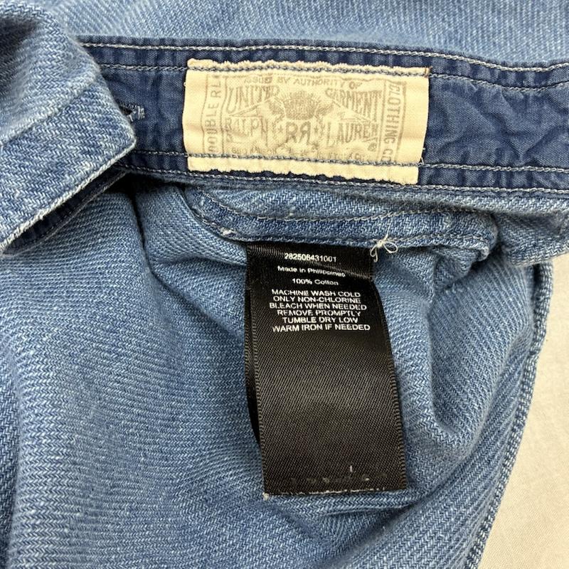 ダブルアールエル ラルフローレン RRL RALPH LAUREN シャツ、ブラウス 長袖 チンストラップ マチ付き コットン ライトインディゴ ワーク シャツ 2 水色 / ライトブルー / メンズ USED 古着 中古 50155543