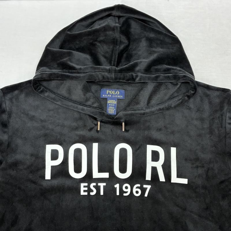 ポロラルフローレン POLO RALPH LAUREN パーカー 長袖 ブラッシュド ベロア ロング スリーブ フーディー プルオーバー パーカー M ロゴ、文字 X プリント 黒 / ブラック / black メンズ USED 古着 中古 50155546