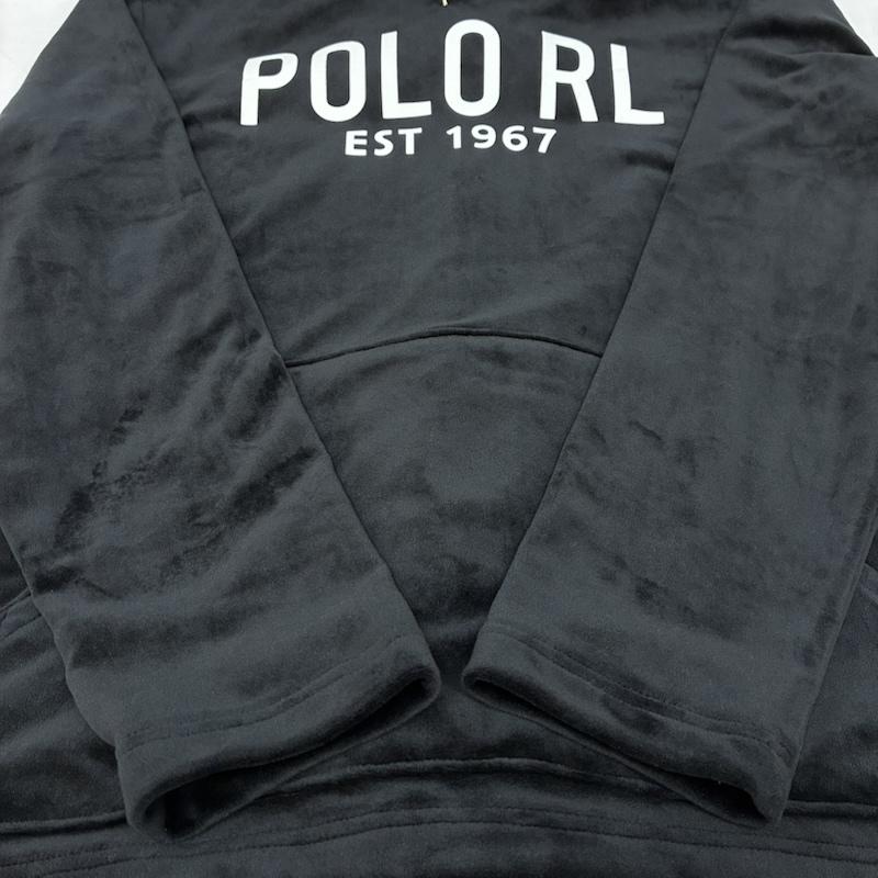 ポロラルフローレン POLO RALPH LAUREN パーカー 長袖 ブラッシュド ベロア ロング スリーブ フーディー プルオーバー パーカー M ロゴ、文字 X プリント 黒 / ブラック / black メンズ USED 古着 中古 50155546