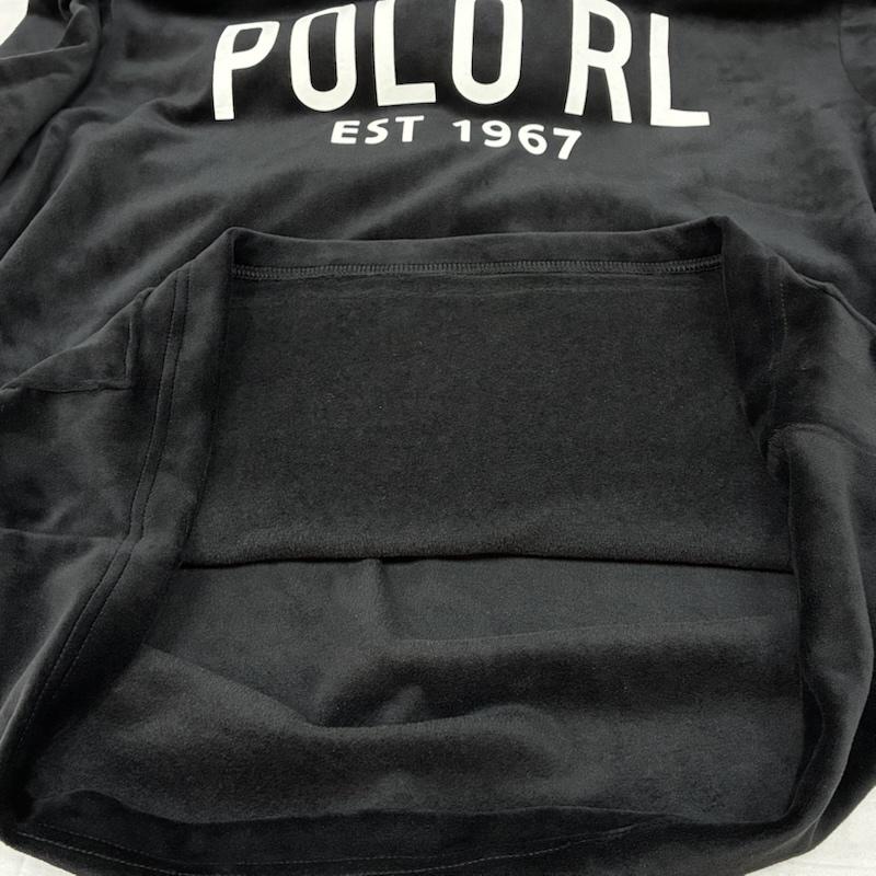 ポロラルフローレン POLO RALPH LAUREN パーカー 長袖 ブラッシュド ベロア ロング スリーブ フーディー プルオーバー パーカー M ロゴ、文字 X プリント 黒 / ブラック / black メンズ USED 古着 中古 50155546