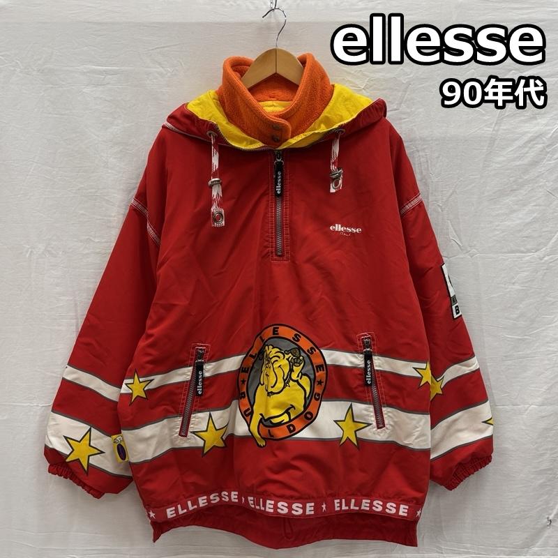 エレッセ ellesse ジャケット、上着 ジャンパー、ブルゾン 90年代 ビンテージ ブルドッグ スター ロゴ プルオーバー ハーフジップ ナイロン ジャケット - 赤 / レッド / red X 黄 / イエロー / yellow メンズ USED 古着 中古 50155655