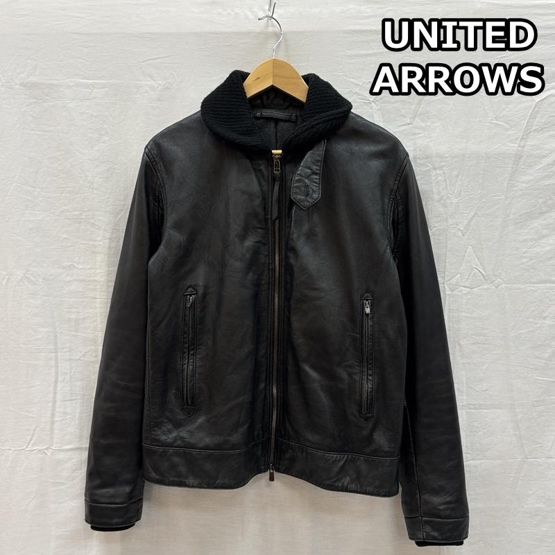 ユナイテッドアローズ UNITED ARROWS ジャケット、上着 レザージャケット 羊革 ラムレザー ニット ショールカラー ジャケット1125-699-3676 M 黒 / ブラック / black メンズ USED 古着 中古 50155656