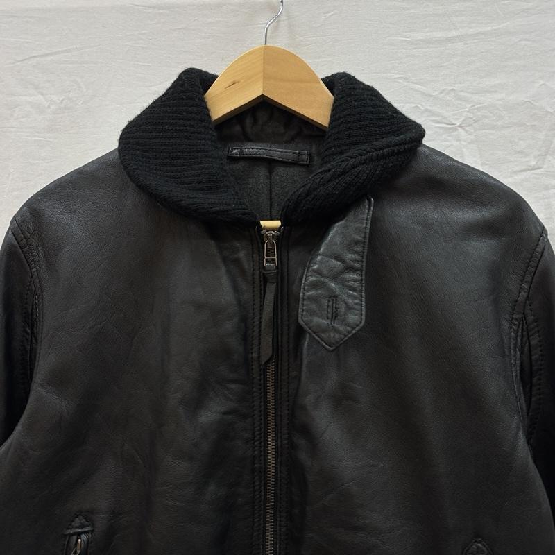 ユナイテッドアローズ UNITED ARROWS ジャケット、上着 レザージャケット 羊革 ラムレザー ニット ショールカラー ジャケット1125-699-3676 M 黒 / ブラック / black メンズ USED 古着 中古 50155656