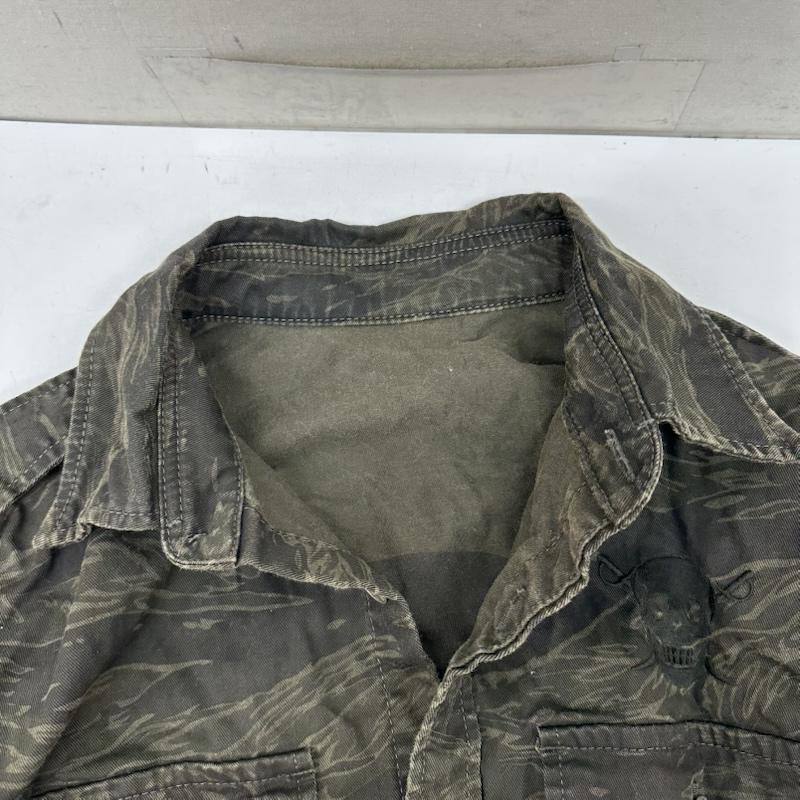 ヒステリックグラマー HYSTERIC GLAMOUR シャツ、ブラウス 長袖 スカル 刺繍 タイガー カモ ミリタリー シャツ 4AH-1642 M カーキオリーブ / カーキオリーブ / メンズ USED 古着 中古 50155707