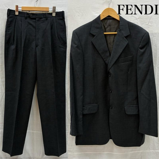 フェンディ FENDI スーツ スーツ オールド シングル スーツ 3B テーラード ジャケット 2タック スラックス セットアップ 48 ワンポイント X ロゴ、文字 ダークグレー / ダークグレー / メンズ USED 古着 中古 50155711
