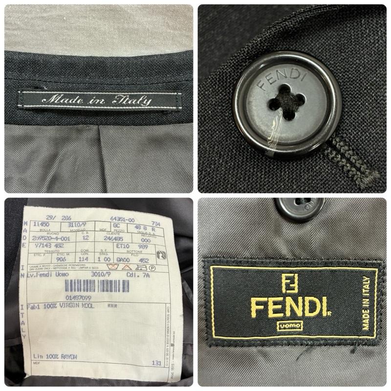 フェンディ FENDI スーツ スーツ オールド シングル スーツ 3B テーラード ジャケット 2タック スラックス セットアップ 48 ワンポイント X ロゴ、文字 ダークグレー / ダークグレー / メンズ USED 古着 中古 50155711