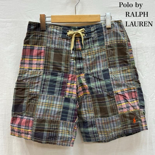 ポロバイラルフローレン Polo by RALPH LAUREN パンツ ショートパンツ 90s 三角タグ パッチワーク イージー カーゴ ショーツ ハーフパンツ ポニー 刺繍 28インチ チェック X ロゴ、文字 X 刺繍 マルチカラー / マルチカラー / multicolor メンズ USED 古着 中古 50155715