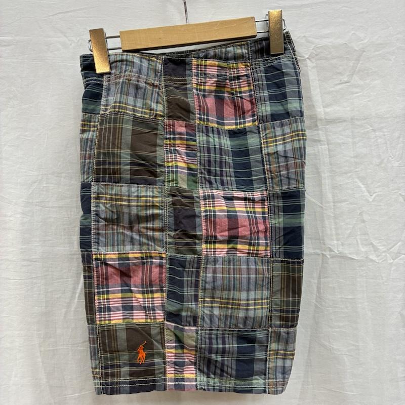 ポロバイラルフローレン Polo by RALPH LAUREN パンツ ショートパンツ 90s 三角タグ パッチワーク イージー カーゴ ショーツ ハーフパンツ ポニー 刺繍 28インチ チェック X ロゴ、文字 X 刺繍 マルチカラー / マルチカラー / multicolor メンズ USED 古着 中古 50155715