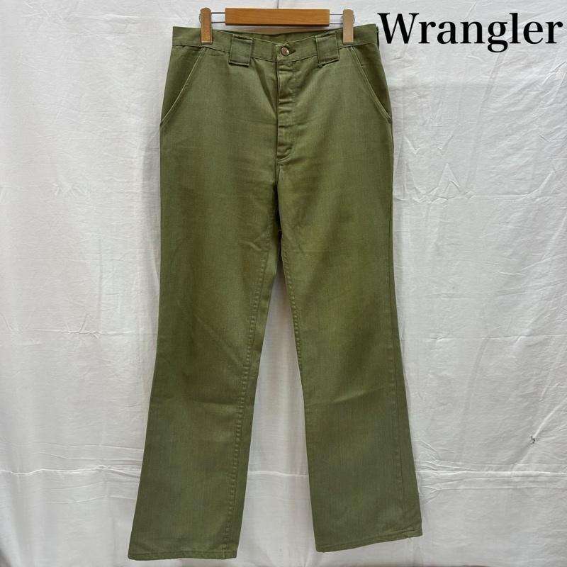 ラングラー Wrangler パンツ ワークパンツ、ペインターパンツ 70s 80s USA製 フレア スラックス ミリタリー パンツ TALON ヴィンテージ 33インチ ワンポイント X ロゴ、文字 カーキ / カーキ / khaki メンズ USED 古着 中古 50155718