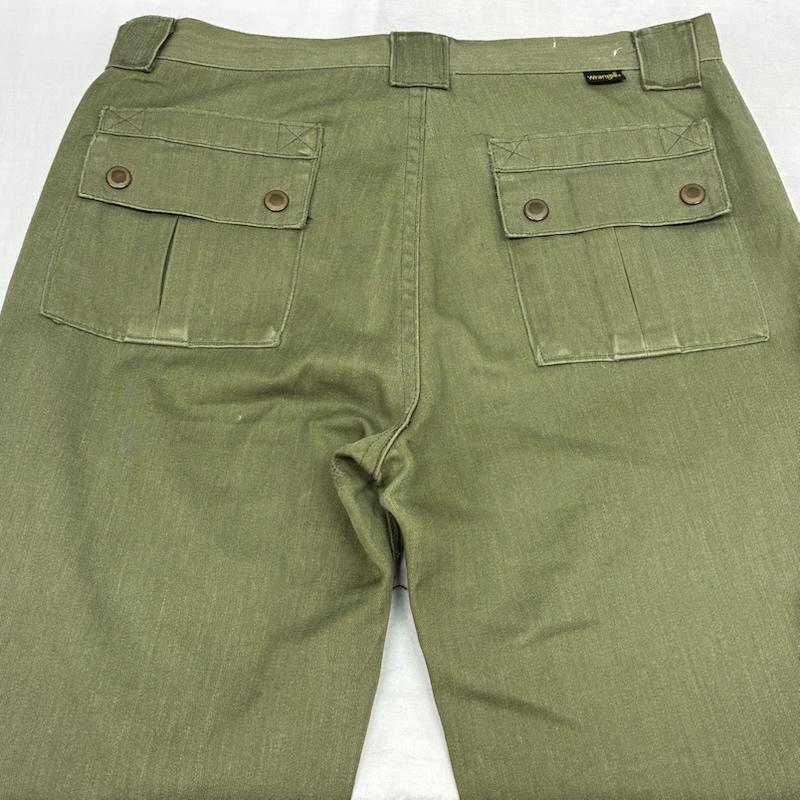 ラングラー Wrangler パンツ ワークパンツ、ペインターパンツ 70s 80s USA製 フレア スラックス ミリタリー パンツ TALON ヴィンテージ 33インチ ワンポイント X ロゴ、文字 カーキ / カーキ / khaki メンズ USED 古着 中古 50155718