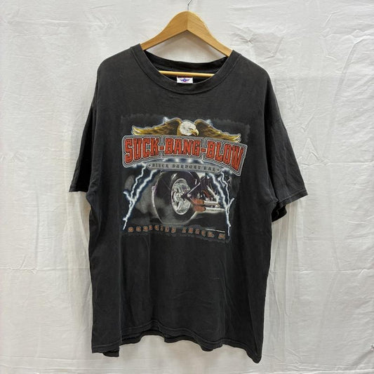古着 USED Tシャツ 半袖 NO PROBLEM アメリカン イーグル サンダー ファイヤー バイカー Tシャツ フェード XL ロゴ、文字 X プリント チャコールグレー / チャコールグレー / メンズ USED 古着 中古 50155743