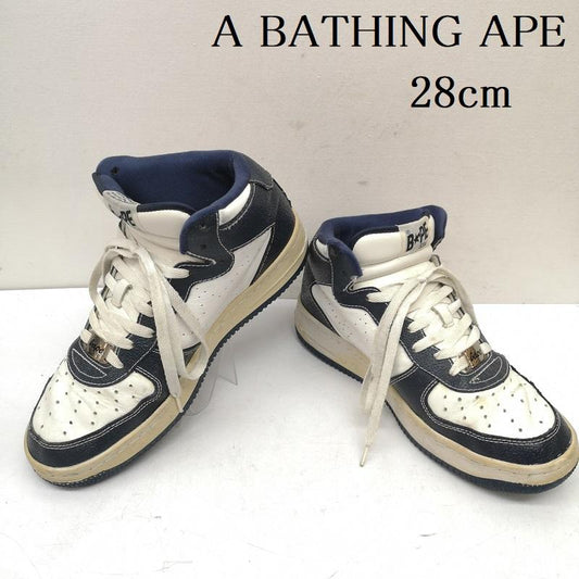 アベイシングエイプ A BATHING APE スニーカー スニーカー BAPESTA FORCE 1 ハイカット スニーカー 28.0cm 白 / ホワイト / white X 紺 / ネイビー / navy メンズ USED 古着 中古 50155787