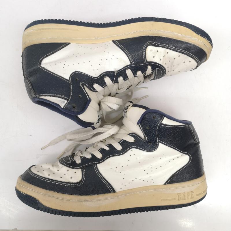 アベイシングエイプ A BATHING APE スニーカー スニーカー BAPESTA FORCE 1 ハイカット スニーカー 28.0cm 白 / ホワイト / white X 紺 / ネイビー / navy メンズ USED 古着 中古 50155787