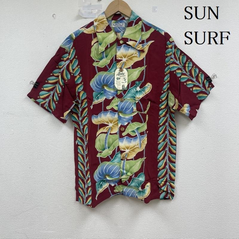 サンサーフ SUN SURF シャツ、ブラウス 半袖 ANTHURIUM アンスリウム柄 アロハ シャツ M32871 L えんじ / ワインレッド / dark red メンズ USED 古着 中古 50155792