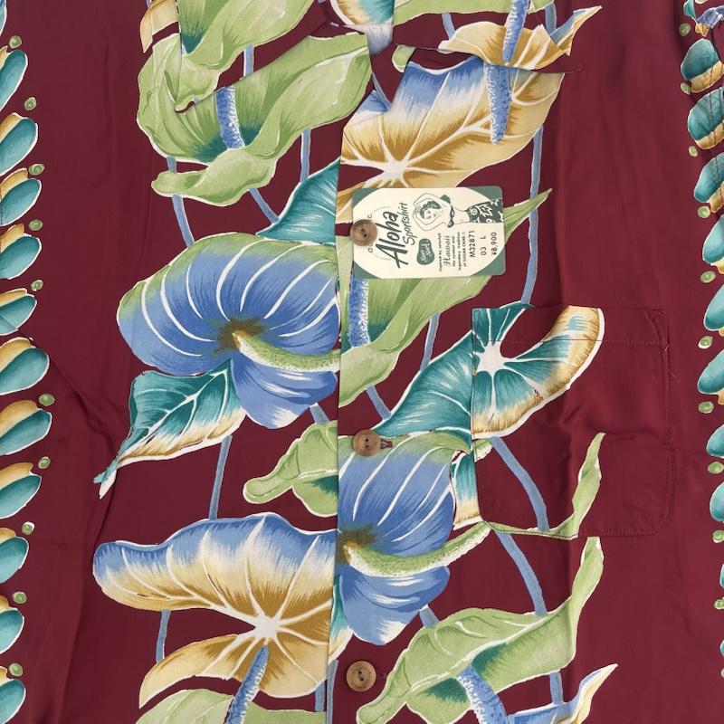 サンサーフ SUN SURF シャツ、ブラウス 半袖 ANTHURIUM アンスリウム柄 アロハ シャツ M32871 L えんじ / ワインレッド / dark red メンズ USED 古着 中古 50155792