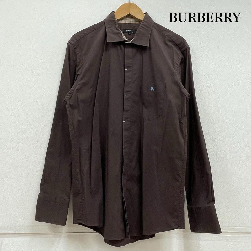 バーバリー BURBERRY シャツ、ブラウス 長袖 BLACK LABEL ブラックレーベル 長袖 シャツ ノバチェック ワンポイント 刺繍 3 無地 X ワンポイント X 刺繍 茶 / ブラウン / brown X 水色 / ライトブルー / メンズ USED 古着 中古 50155805