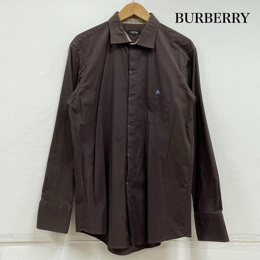 バーバリー BURBERRY シャツ、ブラウス 長袖 BLACK LABEL ブラックレーベル 長袖 シャツ ノバチェック ワンポイント 刺繍 3 無地 X ワンポイント X 刺繍 茶 / ブラウン / brown X 水色 / ライトブルー / メンズ USED 古着 中古 50155805