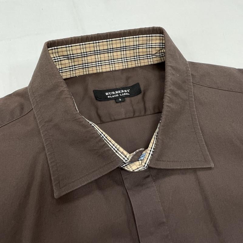 バーバリー BURBERRY シャツ、ブラウス 長袖 BLACK LABEL ブラックレーベル 長袖 シャツ ノバチェック ワンポイント 刺繍 3 無地 X ワンポイント X 刺繍 茶 / ブラウン / brown X 水色 / ライトブルー / メンズ USED 古着 中古 50155805