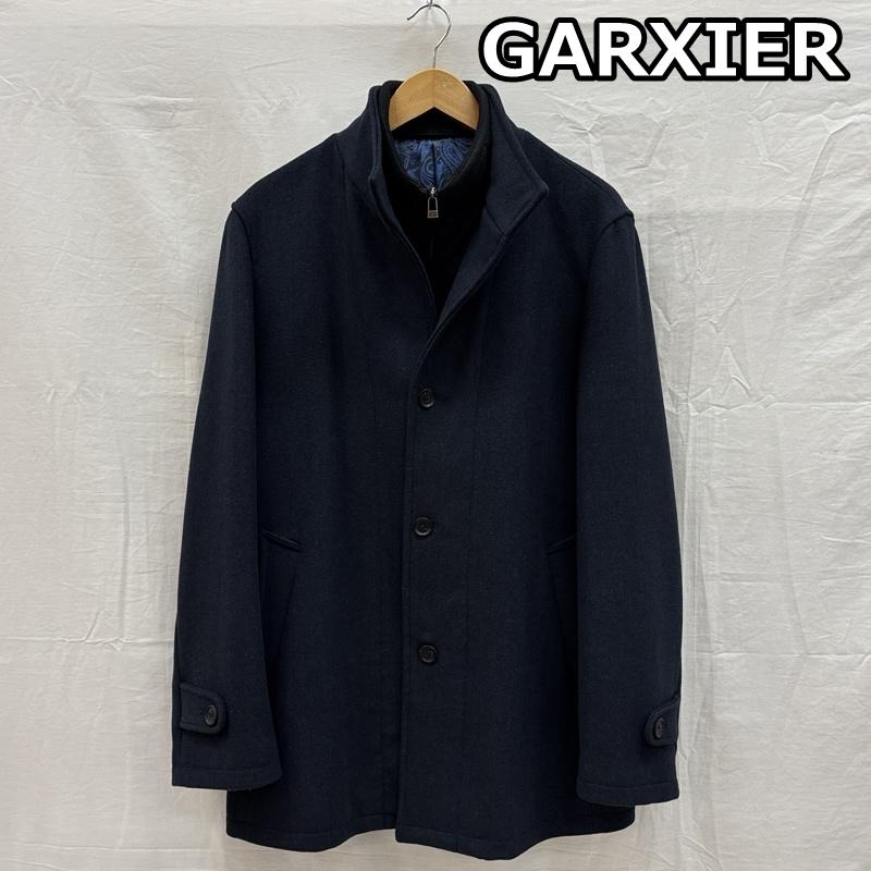古着 USED コート コート一般 GARXIER ウールポリ イタリアンカラー フェイクレイヤード ミドル丈 コート ジャケット L 紺 / ネイビー / navy メンズ USED 古着 中古 50155892