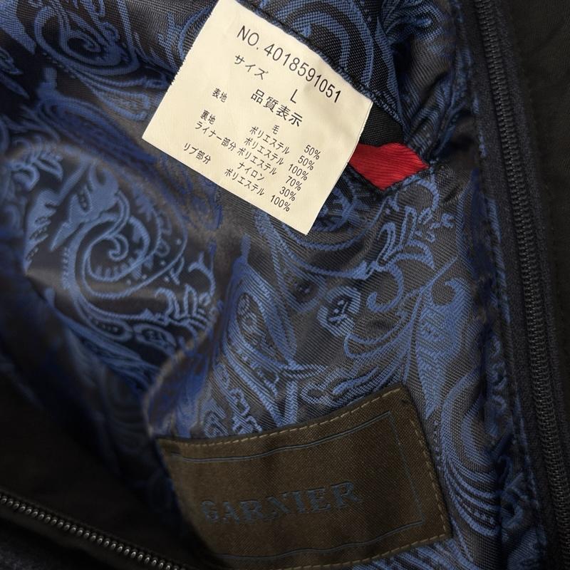 古着 USED コート コート一般 GARXIER ウールポリ イタリアンカラー フェイクレイヤード ミドル丈 コート ジャケット L 紺 / ネイビー / navy メンズ USED 古着 中古 50155892