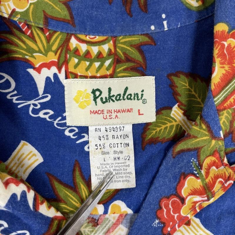 古着 USED シャツ、ブラウス 半袖 pukalani USA ハワイ 製 レーヨン コットン アロハ シャツ L 青 / ブルー / blue メンズ USED 古着 中古 50155898