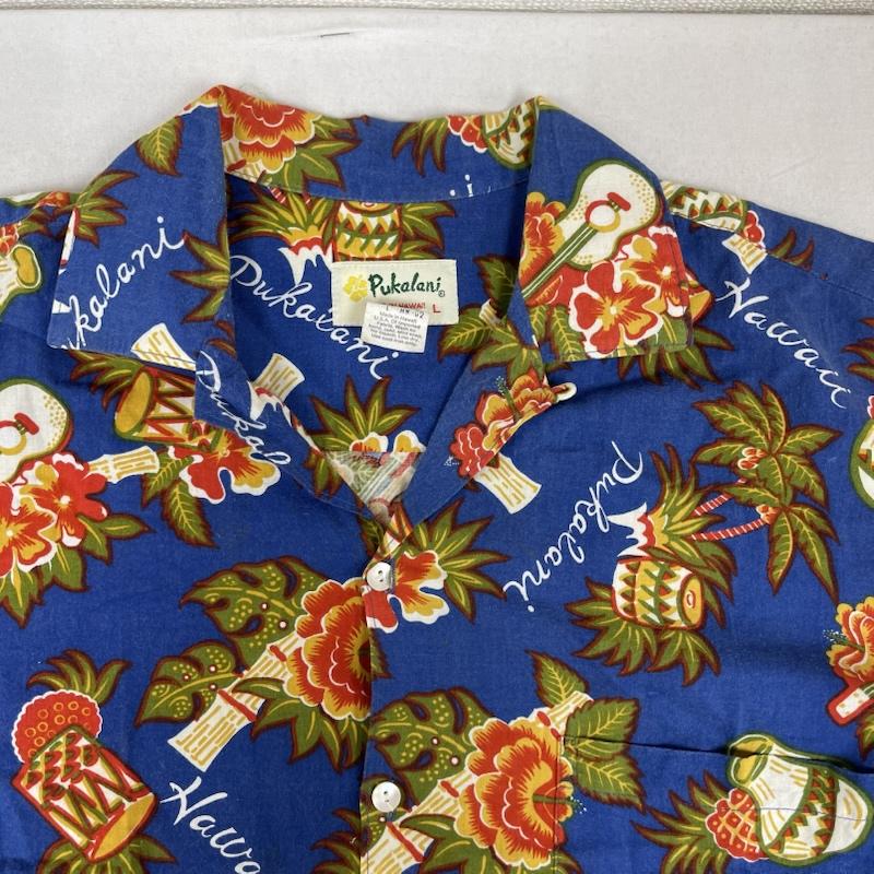 古着 USED シャツ、ブラウス 半袖 pukalani USA ハワイ 製 レーヨン コットン アロハ シャツ L 青 / ブルー / blue メンズ USED 古着 中古 50155898