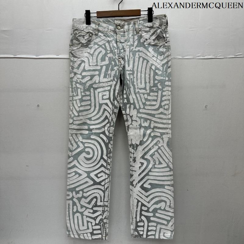 アレキサンダーマックイーン ALEXANDERMCQUEEN パンツ デニム、ジーンズ MCQ ペンキ プリント ボタンフライ デニム パンツ SPQN-YM-8215 - 青 / ブルー / blue X 白 / ホワイト / white メンズ USED 古着 中古 50155945