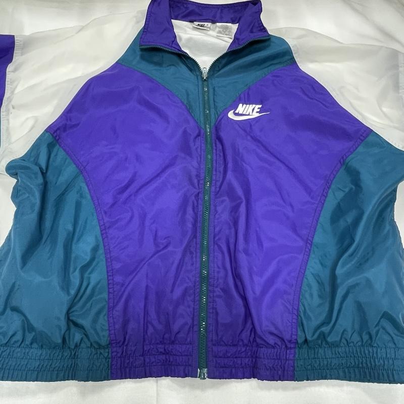 ナイキ NIKE ジャケット、上着 ジャンパー、ブルゾン 90 s ナイロン ジャケット フルジップ ロゴ 刺繍 ヴィンテージ M ワンポイント X ロゴ、文字 X 刺繍 紫 / パープル / purple X 緑 / グリーン / green X 白 / ホワイト / white メンズ USED 古着 中古 50155956