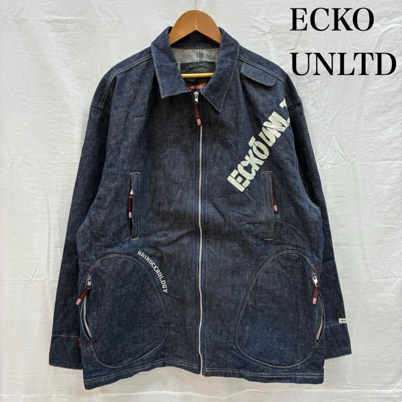 エコーアンリミテッド ECKOUNLTD ジャケット、上着 ジャンパー、ブルゾン 90s 00s ジップアップ デニムジャケット ビッグサイズ オールド アーカイブ XL ロゴ、文字 インディゴ / インディゴ / Indigo メンズ USED 古着 中古 50156000
