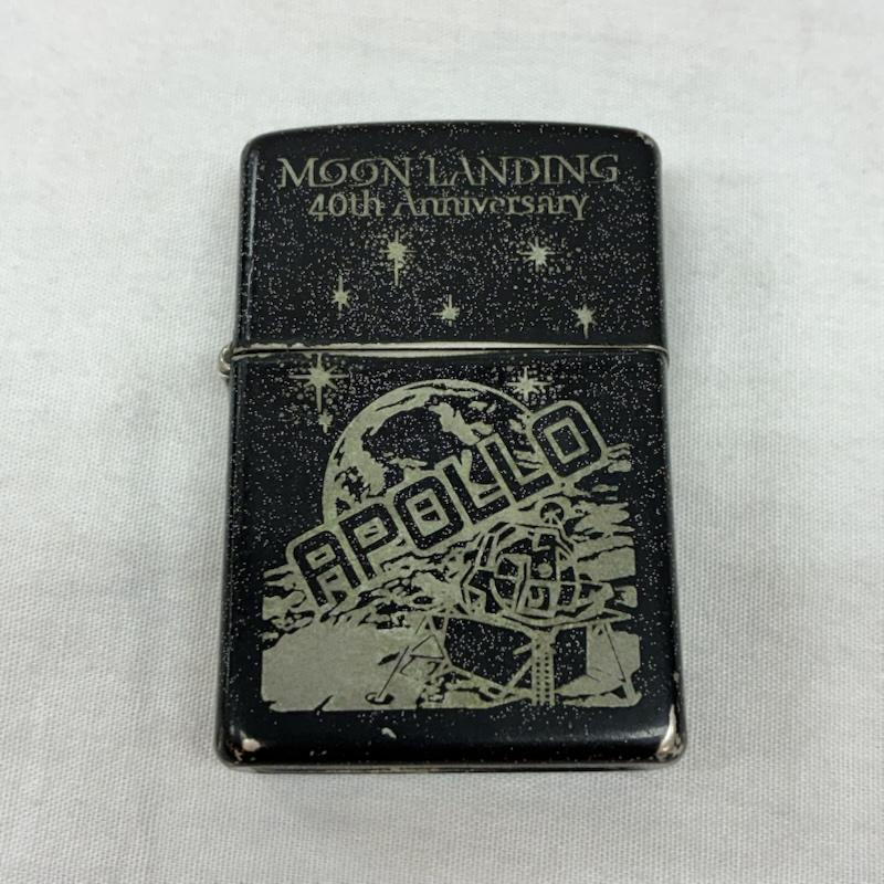 古着 USED ファッション小物 喫煙グッズ ZIPPO ジッポ アポロ11号 月面着陸 40周年 00s 09年 USA製 オイル ライター 動作未確認 箱付き - ロゴ、文字 黒 / ブラック / black メンズ USED 古着 中古 50156136
