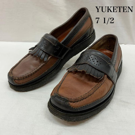 ユケテン YUKETEN 革靴 革靴 USA製 キルト ローファー レザー フリンジ 革靴 7 2/1 E US：7.5 黒 / ブラック / black X 茶 / ブラウン / brown メンズ USED 古着 中古 50156139