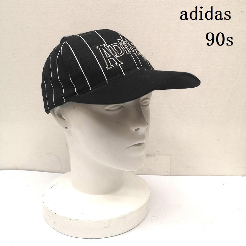 アディダス adidas 帽子 キャップ 90s ストライプ ロゴ 刺繡 キャップ - 白 / ホワイト / white X 黒 / ブラック / black メンズ USED 古着 中古 50156167
