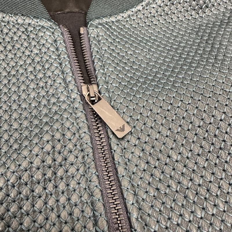 エンポリオアルマーニ EMPORIO ARMANI ジャケット、上着 レザージャケット エンボス マイクロ ステッチ レザー ジャケット T1R07P 48 緑 / グリーン / green メンズ USED 古着 中古 50156169