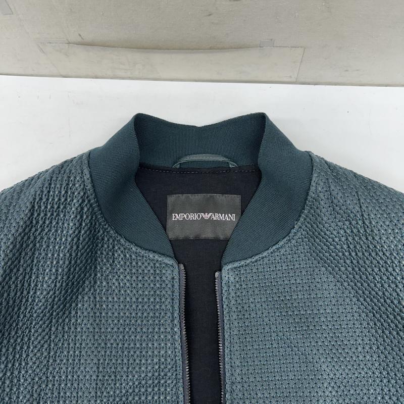 エンポリオアルマーニ EMPORIO ARMANI ジャケット、上着 レザージャケット エンボス マイクロ ステッチ レザー ジャケット T1R07P 48 緑 / グリーン / green メンズ USED 古着 中古 50156169