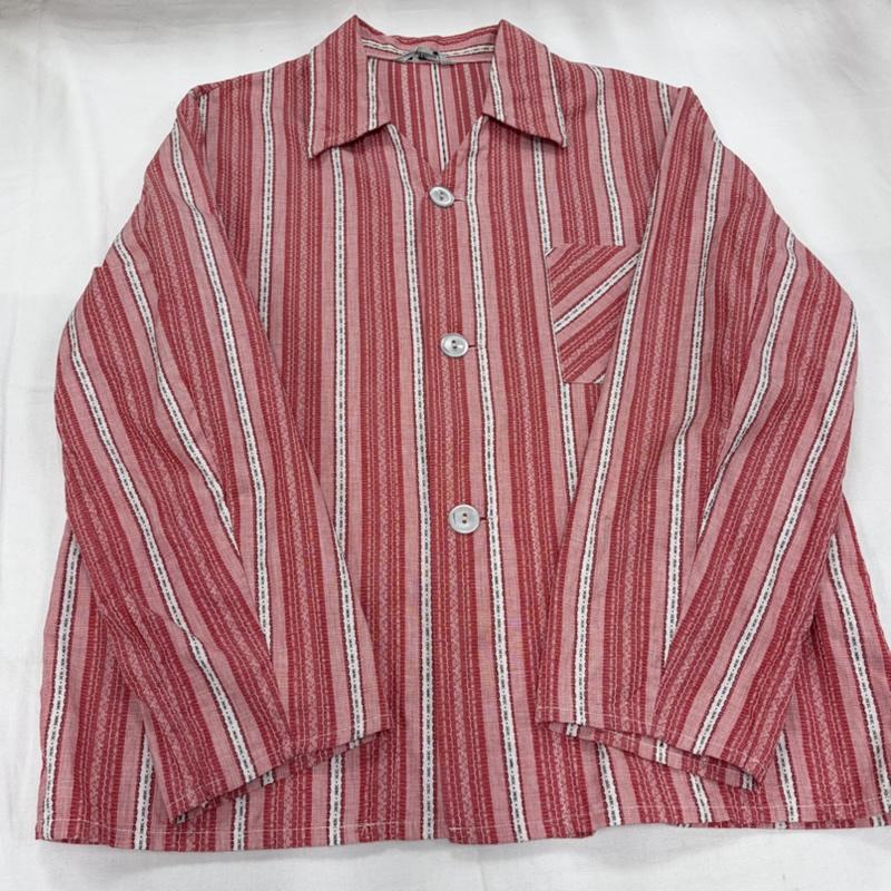 ヴィンテージ VINTAGE シャツ、ブラウス 長袖 ストライプ 長袖 シャツ ポケット ヴィンテージ 46 ストライプ X 刺繍 赤 / レッド / red X 白 / ホワイト / white X 黒 / ブラック / black メンズ USED 古着 中古 50156236